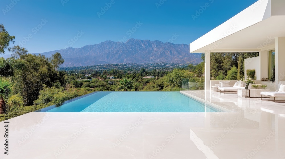 Fototapeta premium Modern luxury pool house with mountain view