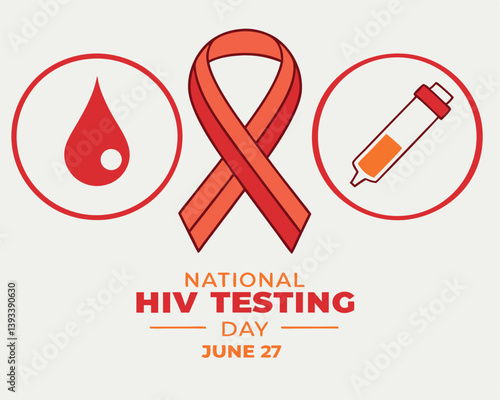 National HIV Testing Day: Ribbon, Blood Drop, and Test Tube Icons.