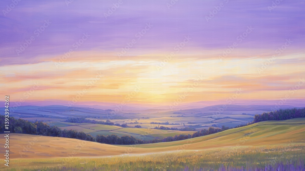 Captivating painting of a sunset over a scenic landscape with brilliant colors and atmosphere Captivating painting of a sunset over a scenic landscape with brilliant colors and atmosphere
