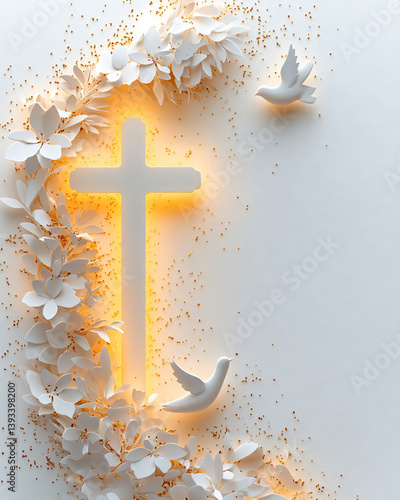Paper cross and dove