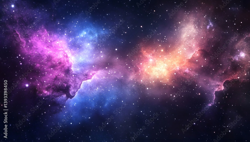 Naklejka premium Colorful nebula and stars in deep space cosmic background abstract illustration.