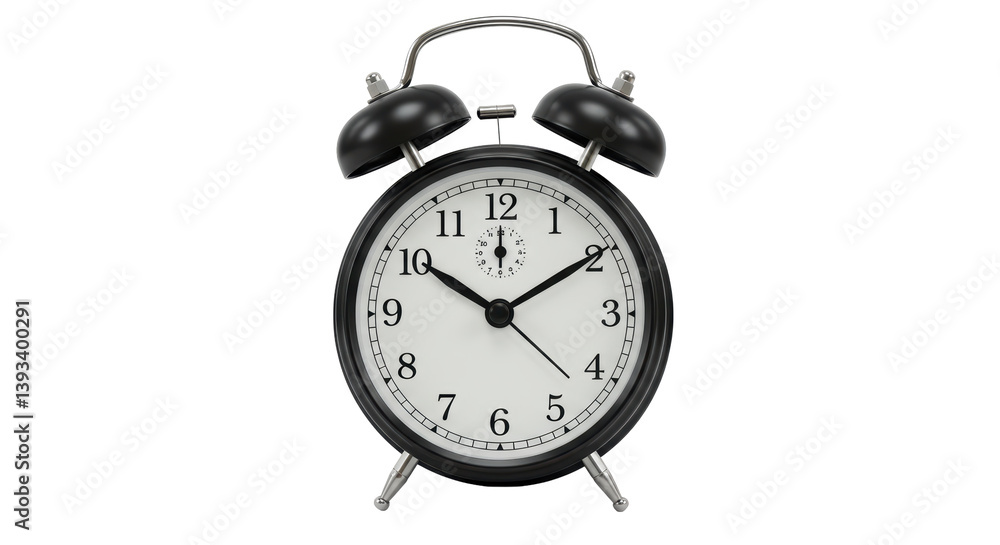 Isolated Classic Black Alarm Clock with Bell Isolated Classic Black Alarm Clock with Bell