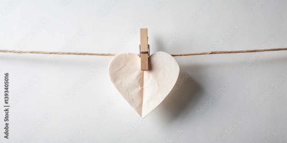 Charming Wooden Clothespins Holding a Delicate Paper Heart A Simple Yet Elegant Love Concept for Gifts Decor or Charming Wooden Clothespins Holding a Delicate Paper Heart A Simple Yet Elegant Love Concept for Gifts Decor or