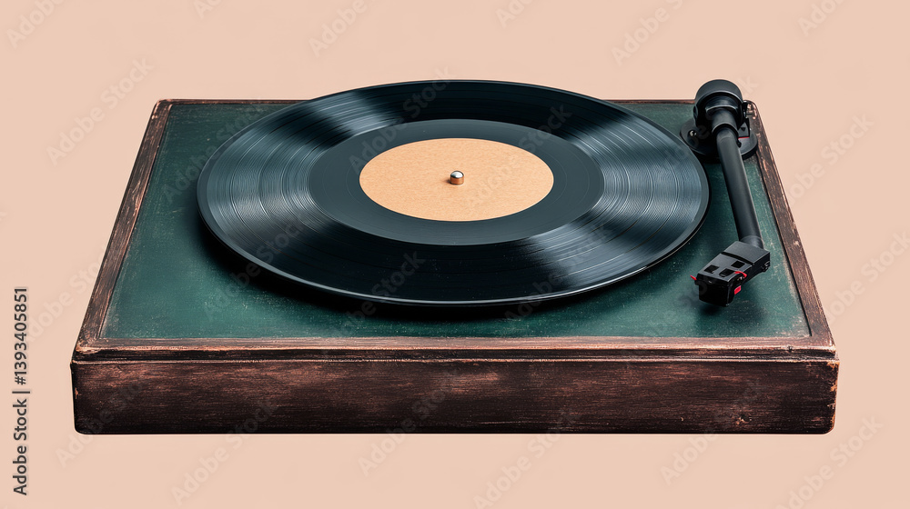 Obraz premium Glossy LP vinyl record on a classic turntable, showcasing minimalist design with a focus on retro aesthetics and elegant composition