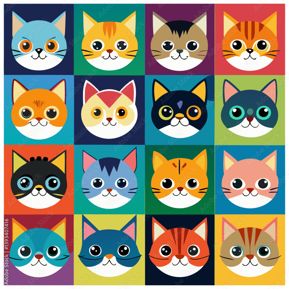 Fototapeta premium Cat face Colorful Icons set vector design