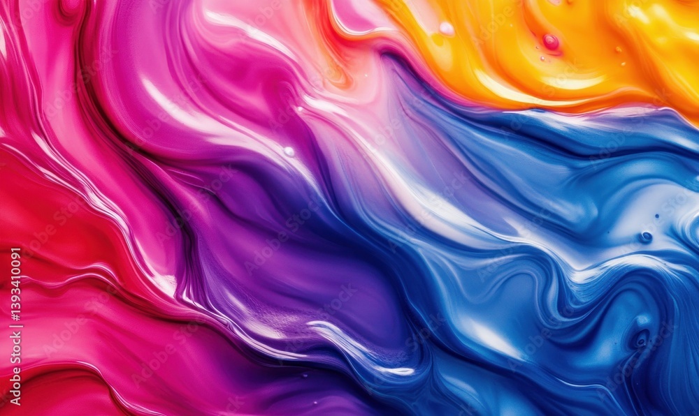Swirls of glossy paint create an abstract fluid art design with vibrant and colorful waves. Swirls of glossy paint create an abstract fluid art design with vibrant and colorful waves.