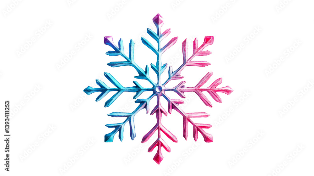 Gradient snowflake design, half blue half pink, isolated, cut out transparent Gradient snowflake design, half blue half pink, isolated, cut out transparent