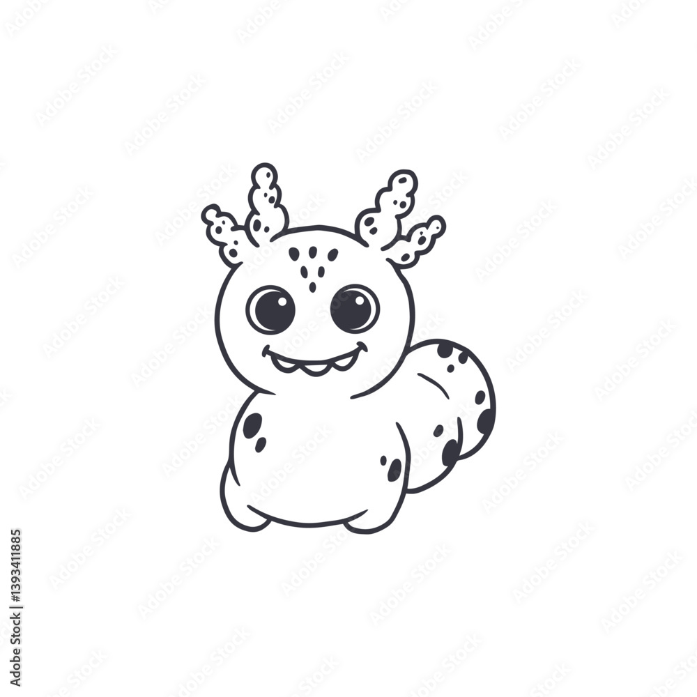 Cute cartoon monster on white background.Icon monster.Happy Alien.Coloring.Doodle Funny monster. Vector illustration Cute cartoon monster on white background.Icon monster.Happy Alien.Coloring.Doodle Funny monster. Vector illustration