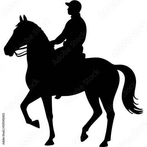 Silhouette of man riding horse against white background
