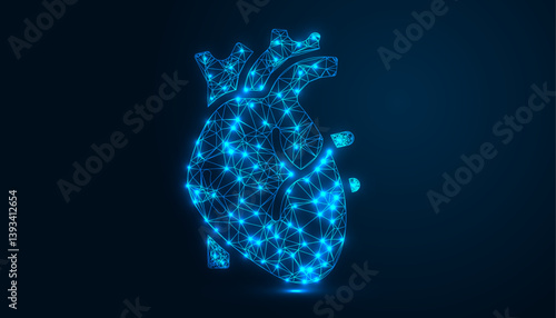 Futuristic Healthcare Tech Concept | Wireframe Heart with Digital Dots | Low Poly Medical Innovation | AI-Powered Medicine & Wellness Illustration