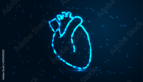 Futuristic Healthcare Tech Concept | Wireframe Heart with Digital Dots | Low Poly Medical Innovation | AI-Powered Medicine & Wellness Illustration