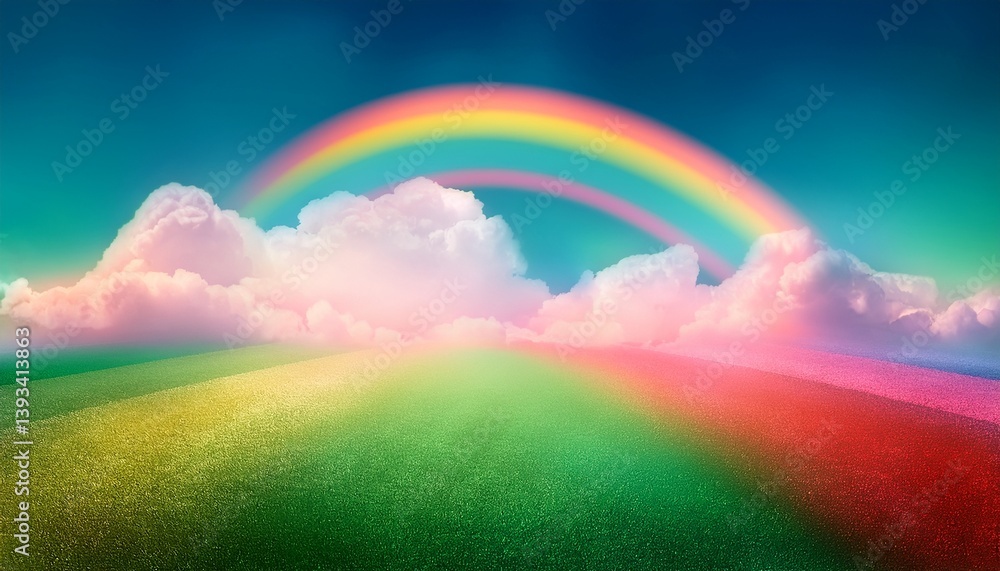 Naklejka premium beauty sweet pastel red and green colorful with fluffy clouds on sky multi color rainbow image abstract fantasy growing light