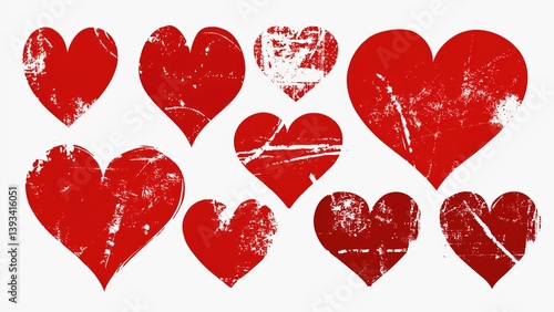 A group of red hearts arranged on a white surface