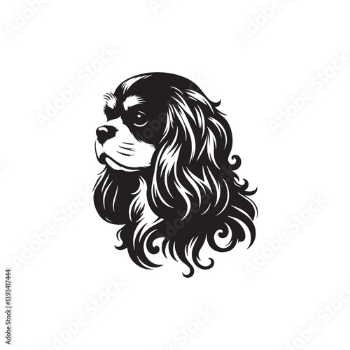 Cavalier King Charles Spaniel Dog Vector Silhouette Design, Elegant Toy Breed Outline, Pet Lover Clipart for Logos, Apparel, Digital Prints, Stickers, Posters, and Crafts