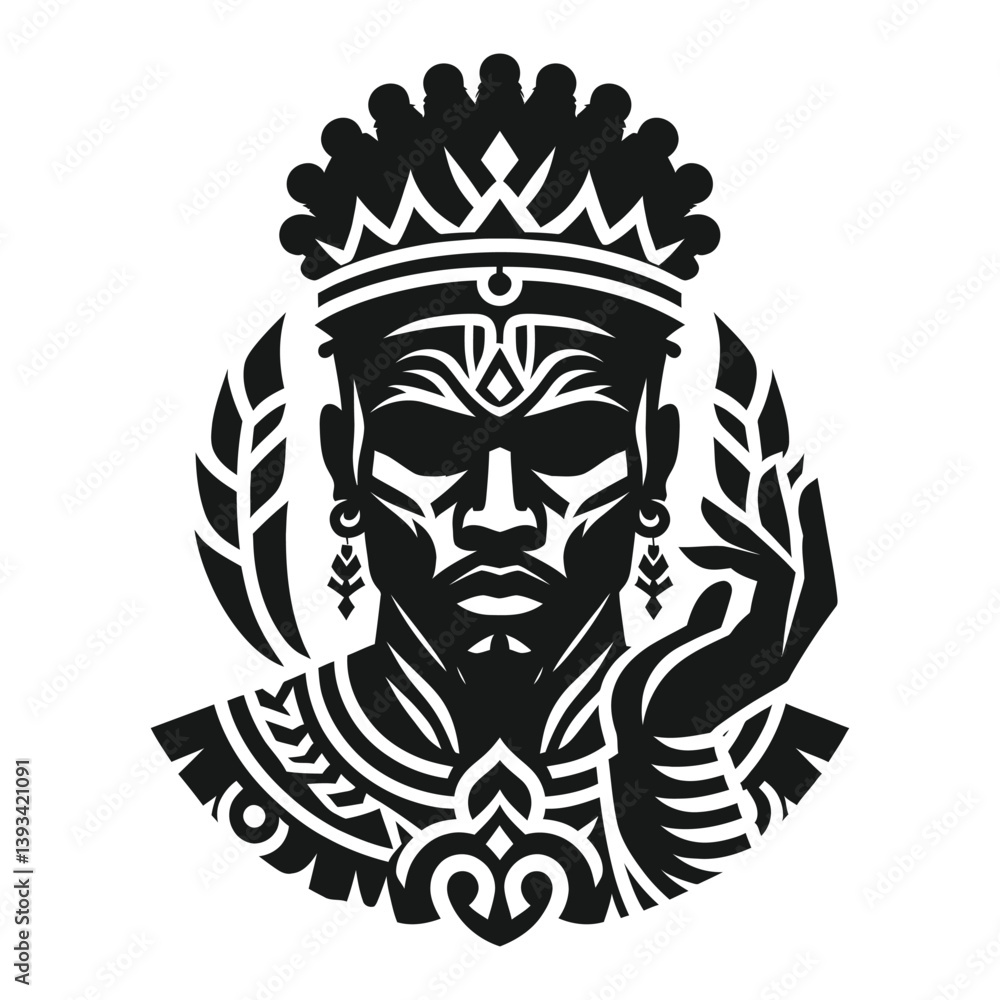 Obraz premium Stylized Portrait of a King Wearing Crown and Holding Leaf Branch