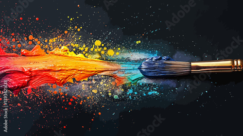 paint brush sliding across a background leaving a thin trail of various bright colors