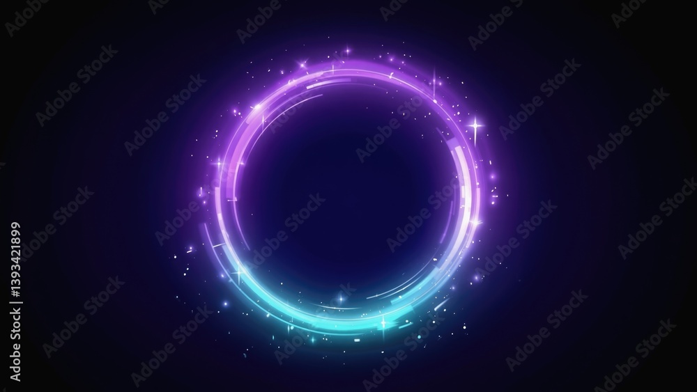A glowing circle with stars on a dark background, ideal for representing celestial bodies or futuristic themes A glowing circle with stars on a dark background, ideal for representing celestial bodies or futuristic themes