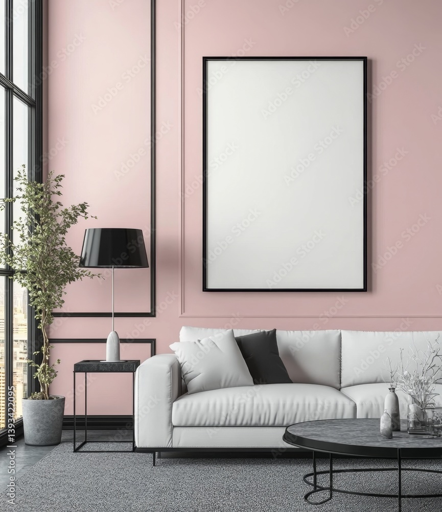 Fototapeta premium Modern living room with blank art