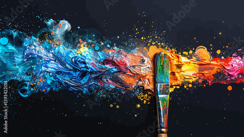paint brush sliding across a background leaving a thin trail of various bright colors
