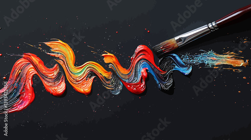 paint brush sliding across a background leaving a thin trail of various bright colors