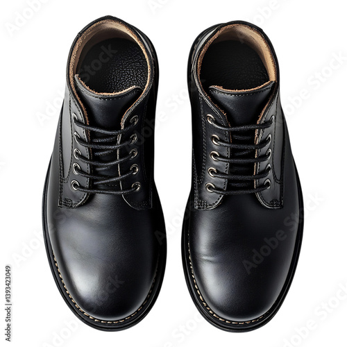 Timeless Black Lace Up Boots Isolated on Transparent Background
