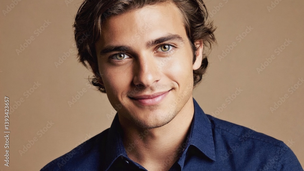 A close-up photo of someone wearing a blue shirt, great for use in portraits or editorial content A close-up photo of someone wearing a blue shirt, great for use in portraits or editorial content