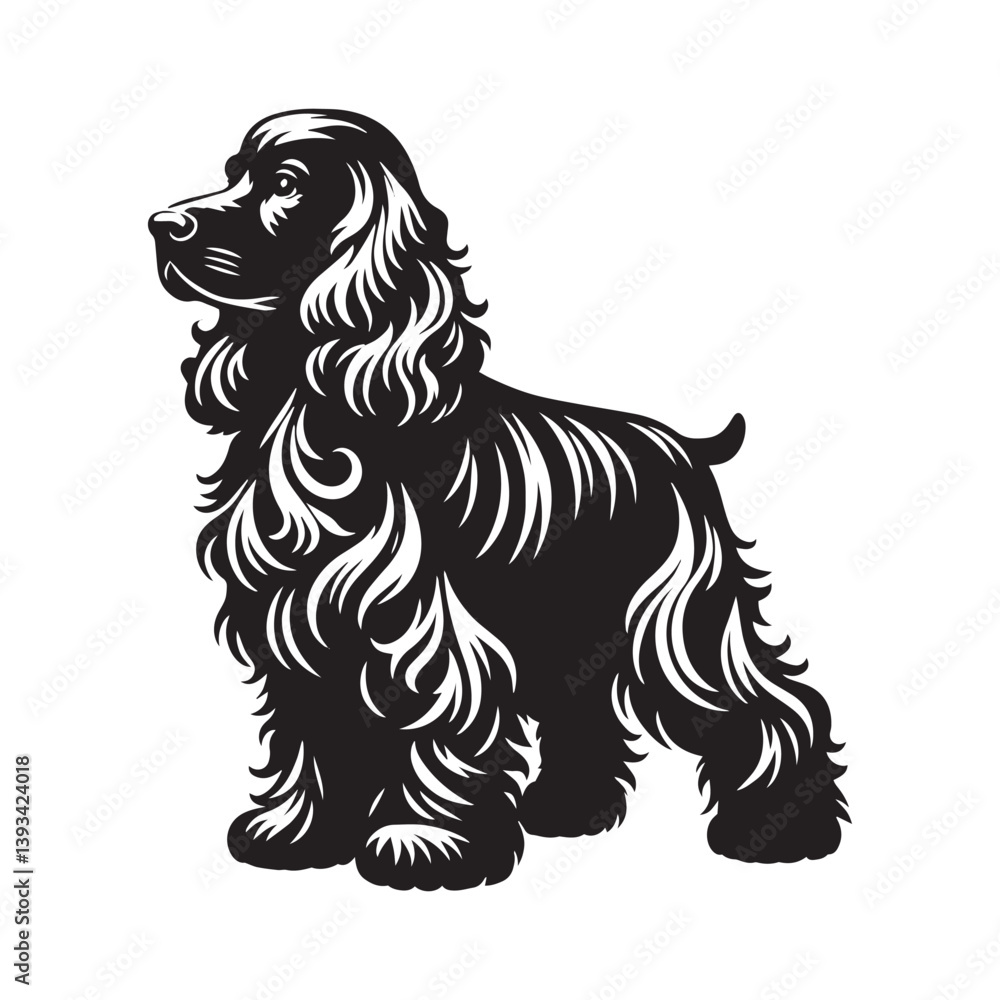 Cocker Spaniel Dog Vector Silhouette, Elegant Canine Outline, Pet Lover Clipart, Loyal Dog Art for Logos, Stickers, Apparel, Digital Prints, Crafts, and Posters. Cocker Spaniel Dog Vector Silhouette, Elegant Canine Outline, Pet Lover Clipart, Loyal Dog Art for Logos, Stickers, Apparel, Digital Prints, Crafts, and Posters.