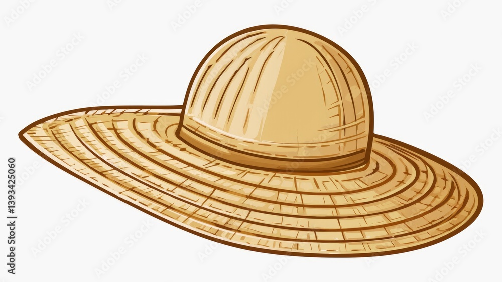 A simple straw hat sits alone on a white background