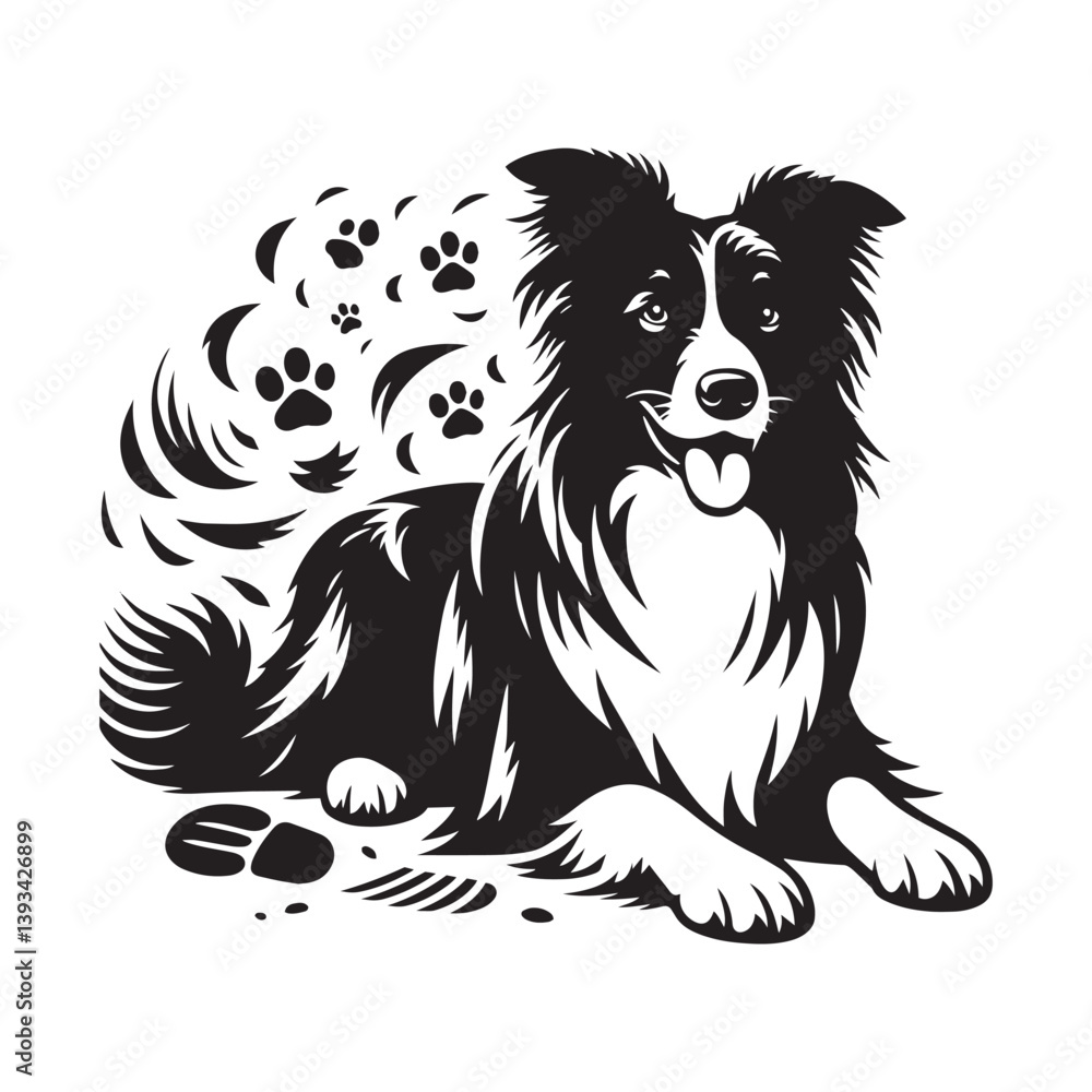 Fototapeta premium Border Collie Dog Vector Silhouette, Intelligent Herding Canine Outline, Pet Lover Clipart, Active Dog Art for Logos, Stickers, Apparel, Digital Prints, Crafts, and Posters.