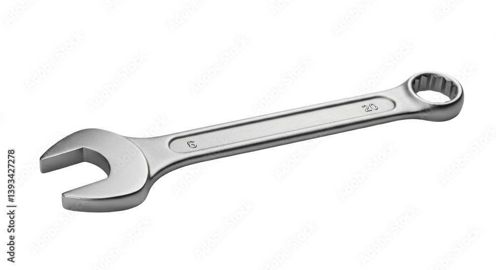 Isolated Silver Open-End Wrench Lying Flat for Mechanic Tool Isolated Silver Open-End Wrench Lying Flat for Mechanic Tool