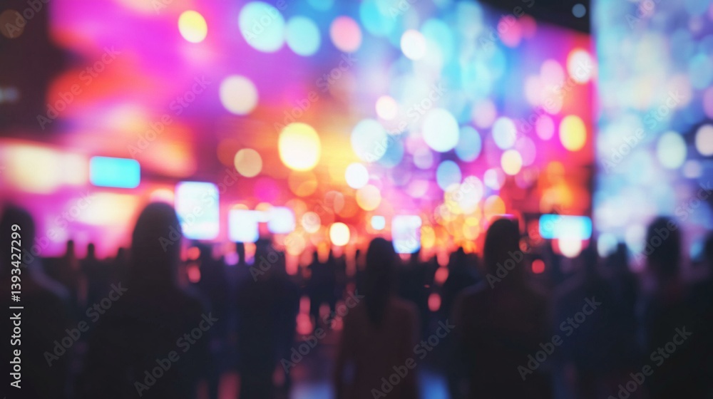 Naklejka premium Colorful Digital Displays and Lights Captivating Throngs of People