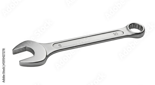 Isolated Silver Open-End Wrench Lying Flat for Mechanic Tool