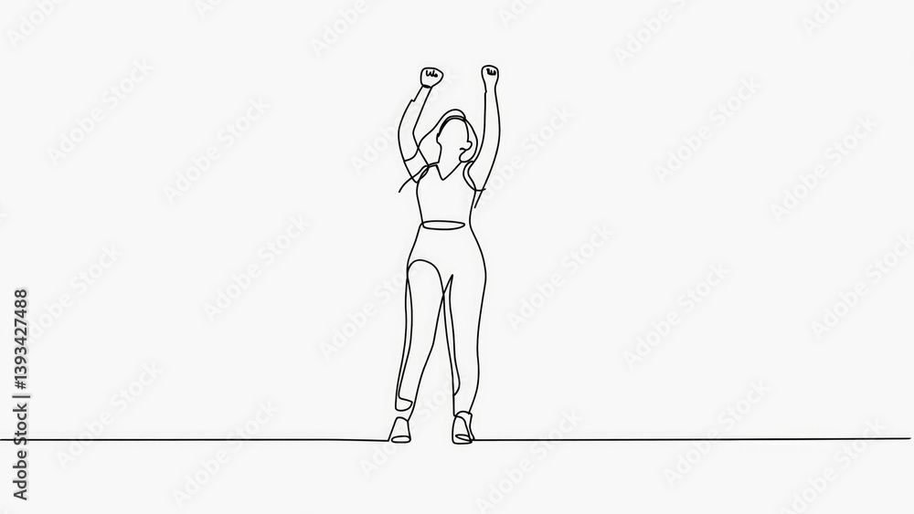 A simple illustration of a woman with raised arms, possibly in prayer or celebration