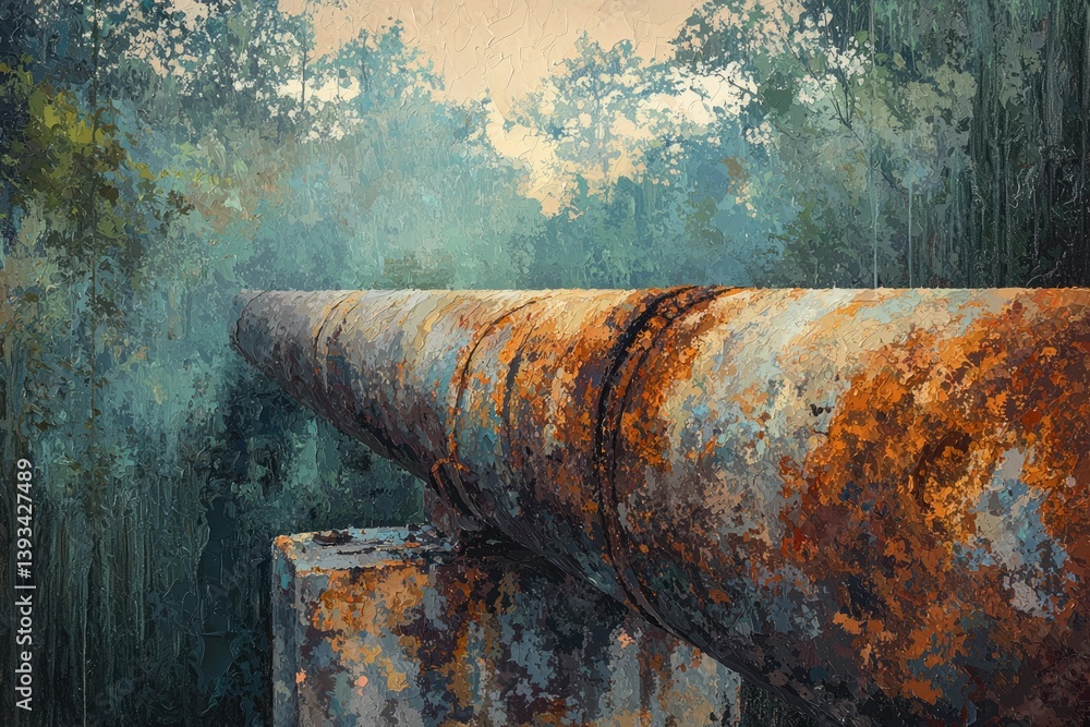 A rusty, aged cannon rests silently within a serene, misty forest, a forgotten relic of time. A rusty, aged cannon rests silently within a serene, misty forest, a forgotten relic of time.