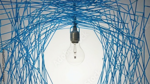Obraz na płótnie A single light bulb hangs from the ceiling of a room, providing soft lighting w salonie