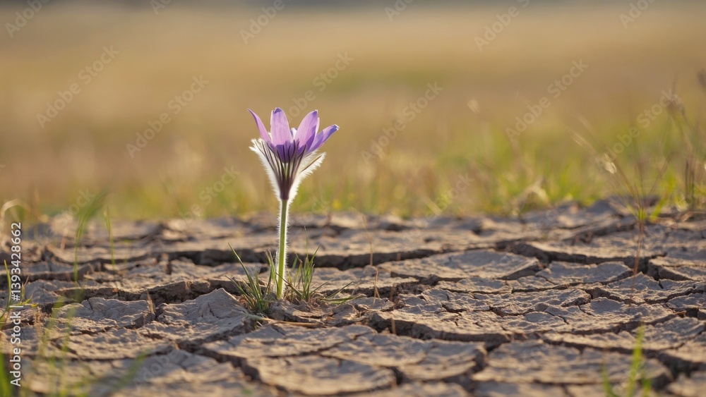A single purple flower growing out of the ground
