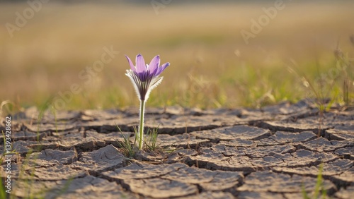 Obraz na płótnie A single purple flower growing out of the ground w salonie