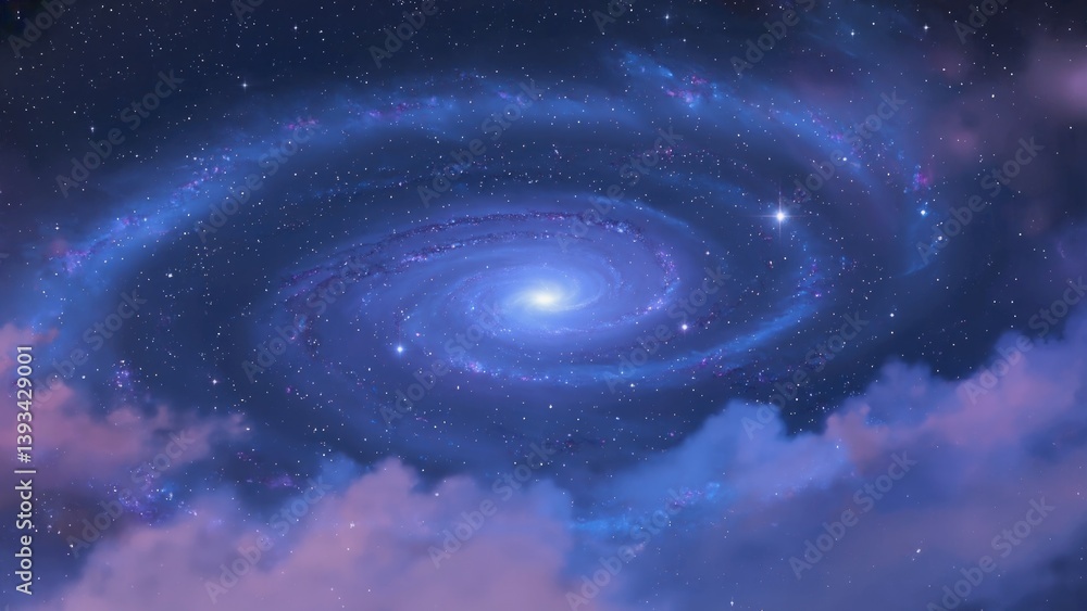 A colorful spiral galaxy with a bright star at its center
