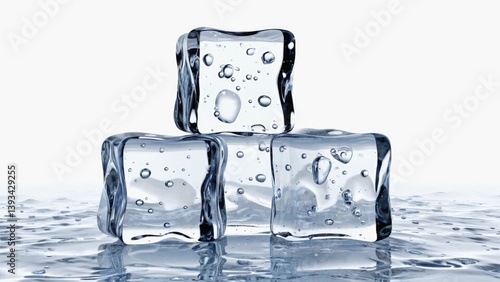 Obraz na płótnie Three ice cubes floating on the surface of calm water, perfect for illustrations or backgrounds w salonie