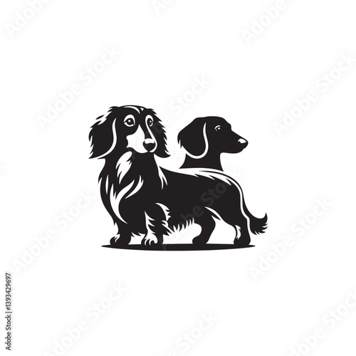 Dachshund Dog Vector Silhouette, Unique Long Body Canine Outline, Pet Lover Clipart, Playful Dog Art for Logos, Stickers, Apparel, Digital Prints, Crafts, and Posters.