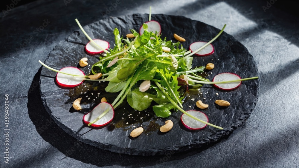 A simple plate featuring fresh radishes and pine nuts, perfect for garnishing or as a snack