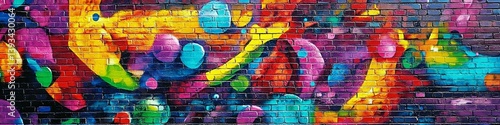 Vibrant Street Art Mural Featuring Abstract Graffiti on Brick Wall