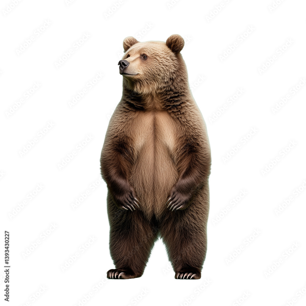 Standing brown bear looking to the side on a transparent background