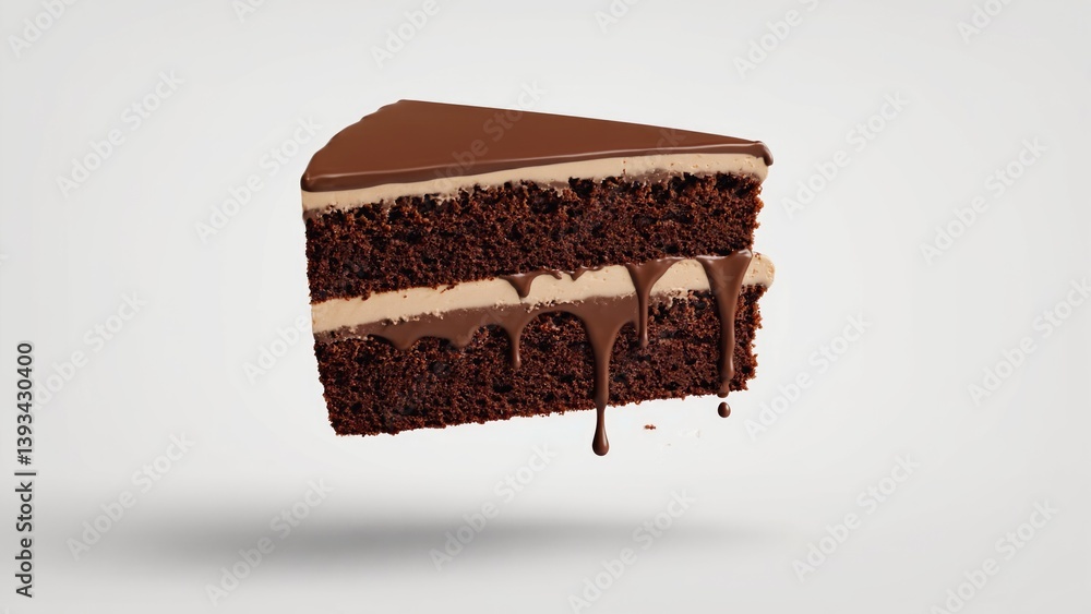 A slice of moist chocolate cake covered in rich chocolate icing, perfect for a sweet treat or dessert