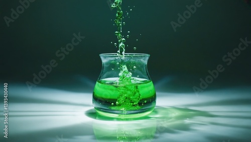 Obraz na płótnie A clear and transparent liquid pours into a glass of water, creating a refreshing and calming scene w salonie