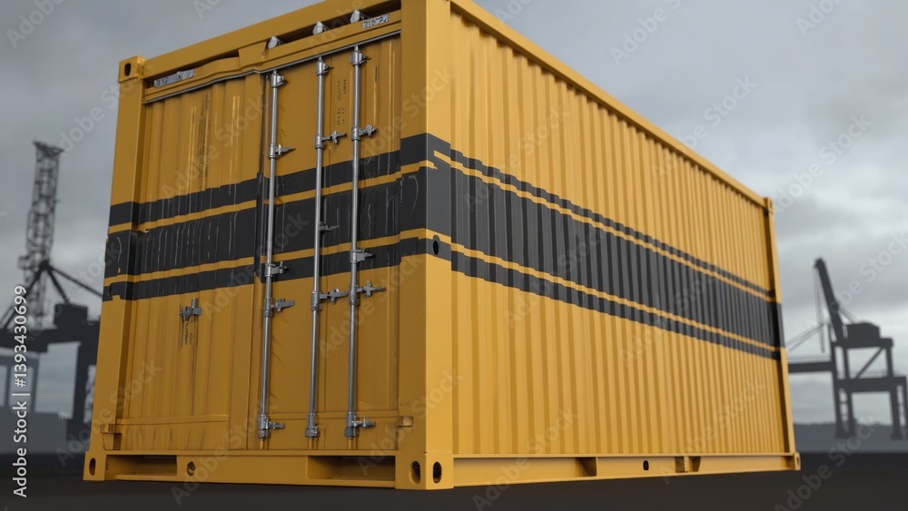 A large yellow container sitting on a parking lot, perfect for warehouse or storage scenes