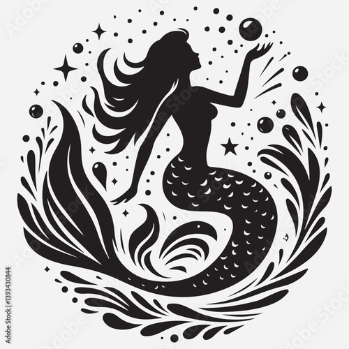 Mermaid silhouette cut out vector stock illustration