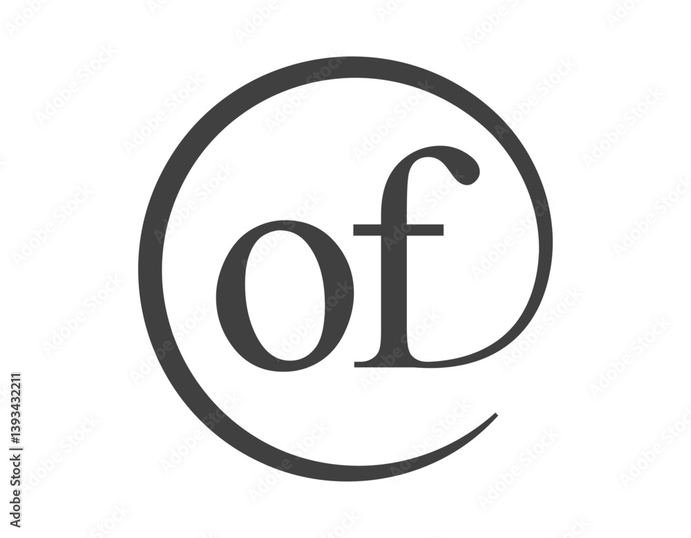 OF logo from two letter with circle shape email sign style. O and F round logotype of business company OF logo from two letter with circle shape email sign style. O and F round logotype of business company