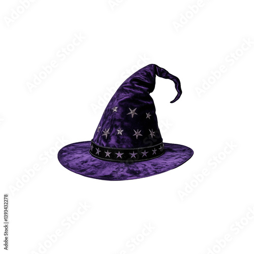 Obraz na płótnie Purple and black witch hat with star decorations on a transparent background w salonie