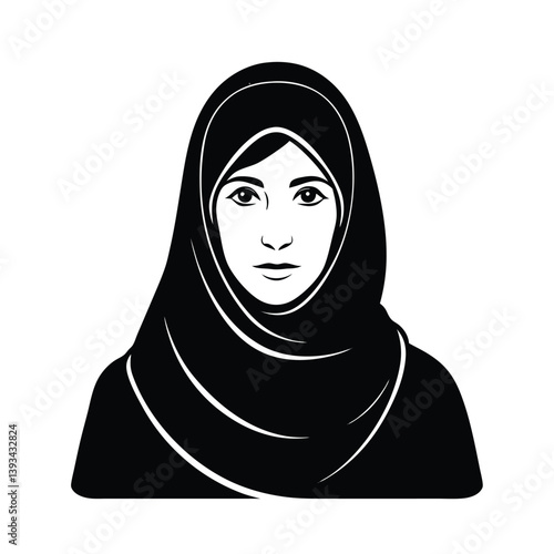 Elegant Silhouette Of A Woman In Hijab Graphic Vector Illustration